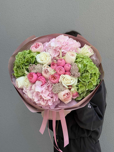 Bukiet "Pink Matcha" kwiaty giftbar.pl 